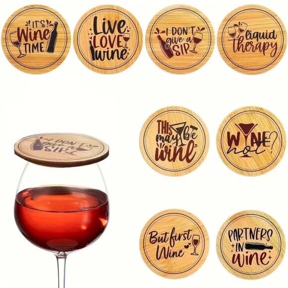 Bamboo Wine Glass Coaster Covers Drink Markers Bug Shields Eco Lids NEW - Picture 1 of 6